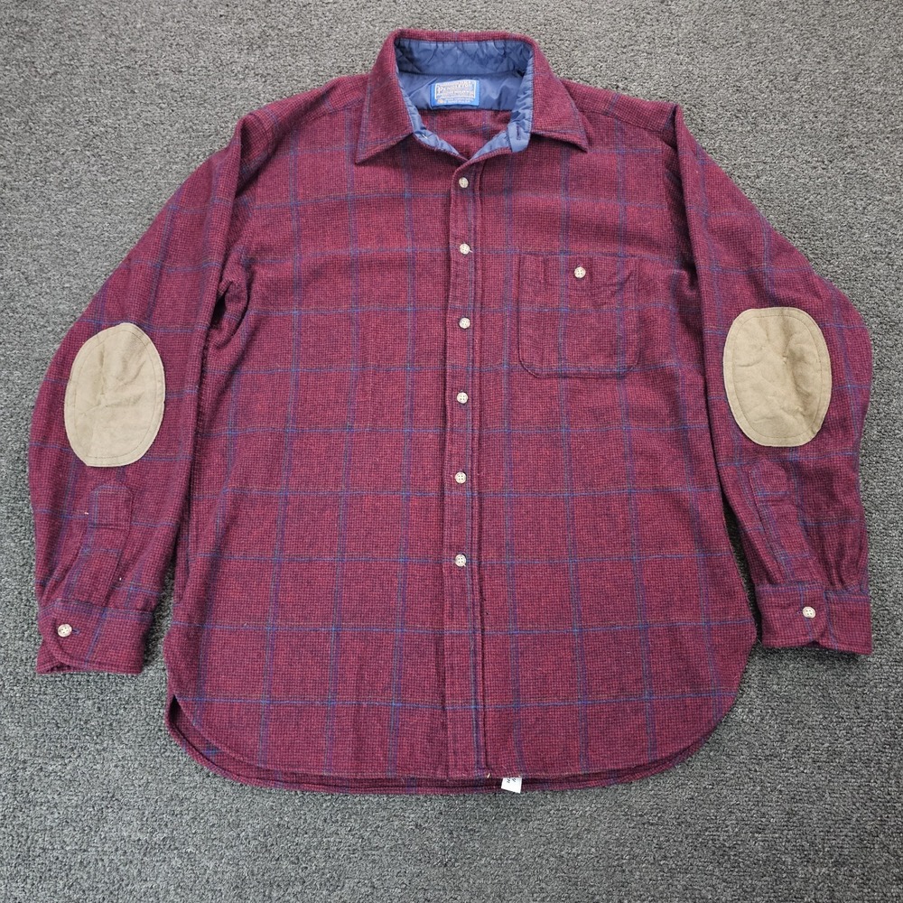 Vintage Pendleton Shirt Mens large Red BlueWool Trail Elbow Patch Flannel 70s